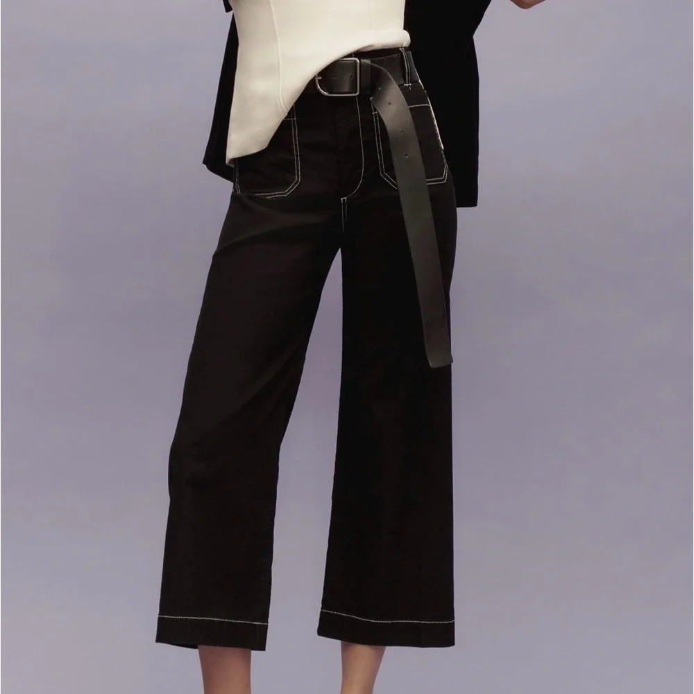 Maeve Black Wide-Leg Cropped Pants with Contrast Stitching - Picture 4 of 5